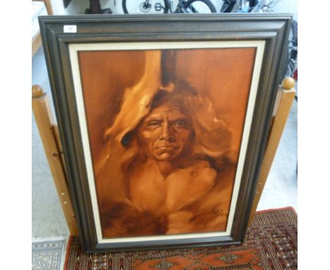 LL Baylon - a portrait, a North American Indian  oil on canvas  bears a signature  36'' x 24'' in a mahogany finished frame  