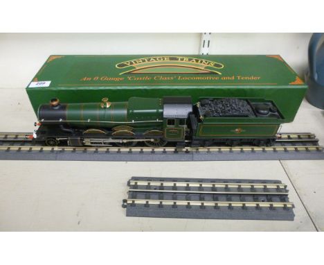 A Vintage Trains 0 gauge 'Castle Class' electric 4-6-0 model locomotive and tender Nunnery Castle 5029, in green livery, on f