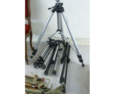 Four photographic tripods: to include a Manfrotto  144       BSR