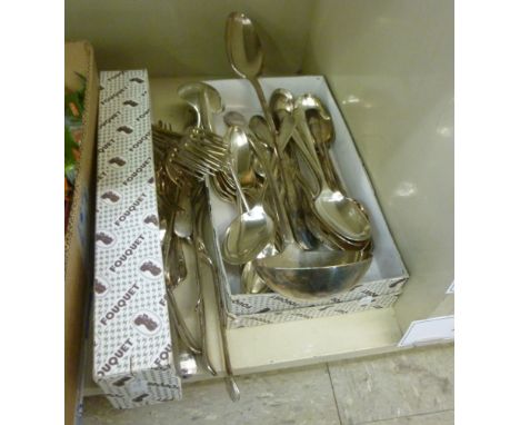 Silver plated 'Rat Tail' pattern flatware: to include a basting spoon; and a soup ladle         OS4