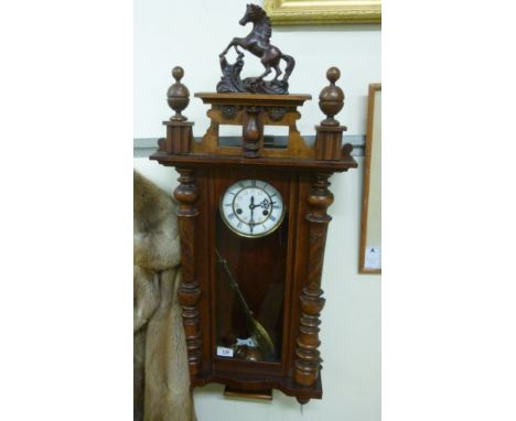 A late 19thC walnut cased Gustav Becker Vienna regulator; the movement faced by a white enamel Roman dial  27''h       SR