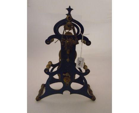 A TURRET CLOCK MOVEMENT WITH GRASSHOPPER ESCAPEMENT UNSIGNED OF BRASS AND IRON 12.5" HIGH
