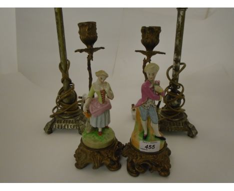 2PAIR OF CANDLESTICKS PLUS PAIR OF ELECTRIC LAMP BASES