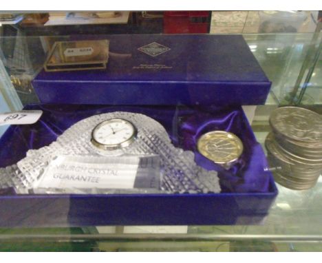 15 1977 COMMEMORATIVE COINS PLUS EDINBURGH CRYSTAL CLOCK