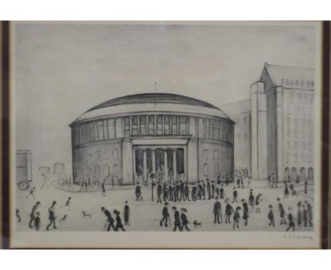 Lawrence Stephen Lowry RBA RA (1887-1976): artist signed limited offset lithograph, The Reference Library Manchester, un-numb