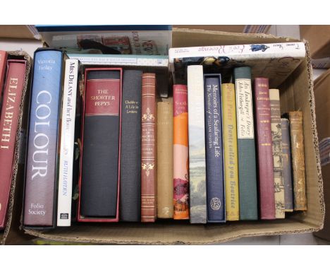 A collection of various Folio Society books including "The Shorter Pepys", "Victoria Finlay" colour "Memoires of a Seafaring 