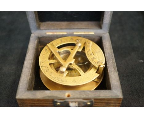 Boxed brass sundial compass