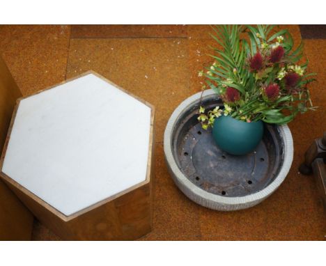 Good quality plant stand with marble top, planter &amp; hand made plant from John Lewis 