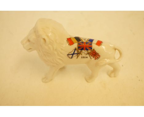 Ceramic lion 1914 with union jack &amp; allies flags