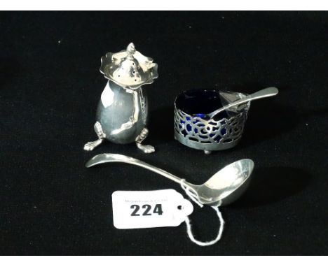 A Silver Sauce Ladle Together With A Silver Three Footed Pepper And Silver Mustard Pot