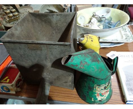 Two Vintage Oil Cans Together With A Dispenser