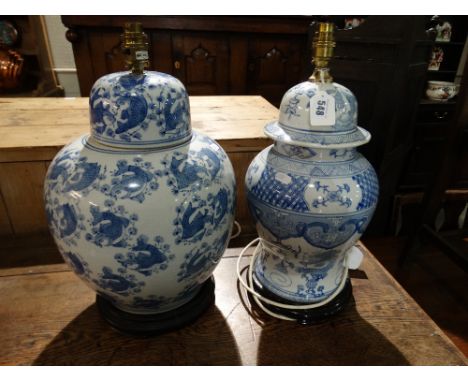Two 20th Century Oriental Blue And White Table Lamp Bases