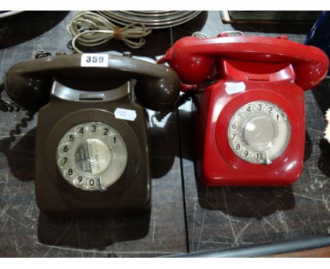 Two Vintage Dial Telephones (Brown And Red)
