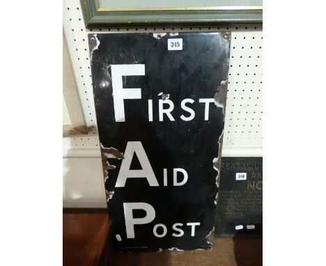An Enamel "First Aid Post" Sign