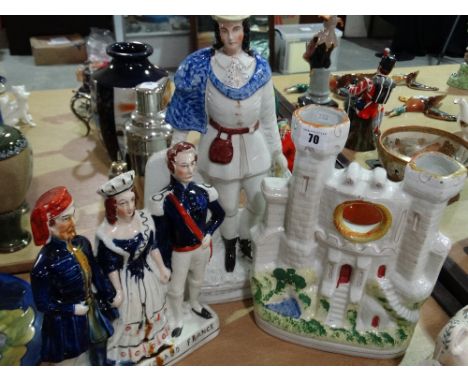 A Staffordshire Pottery Group"Turkey, England, France"Together With A Staffordshire Pottery Castle Watch Holder And A Portrai