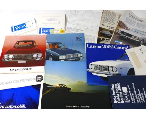 Lancia Automobile ephemera including sales brochures for the Beta Coupe, Flavia Coupe, 2000HF and Fulvia Coupe 3