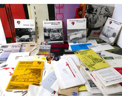 Porsche automobile documents, leaflets and ephemera.  Including copies of 'Porsche Post' 1970's, Porsche Club meets for the 6