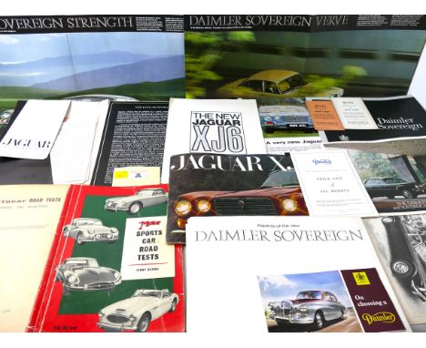 Daimler and Jaguar automobile pamphlets and ephemera, including Autocar Road Tests 1963, Daimler Double-Six and Jaguar XJ6