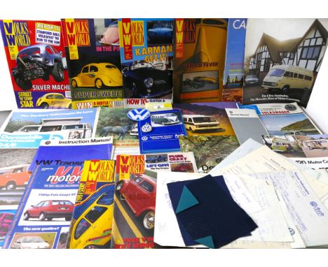 Automobile ephemera relating to Volksagen; Camper Van and Beetle.  Including pamphlets for the Nevada, Devon, Danbury and Dor