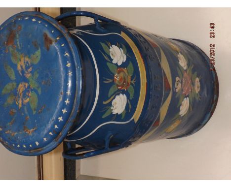 A vintage Cadbury's milk churn with barge ware painted floral decoration