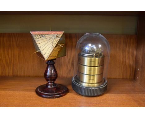 Barigo desk top barometer, thermometer and hygrometer beneath a dome, 17cm high and a table top compass  