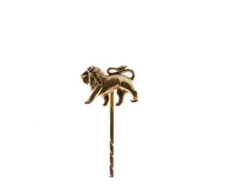 9ct gold stick pin cast with standing lion, 3.7g approx  