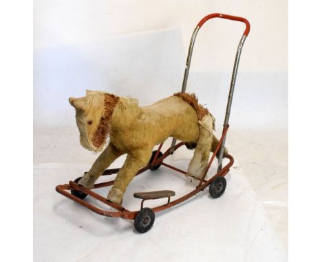 Vintage Triang push-along mohair dog, 64cm long  