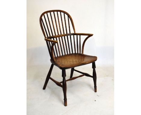 Late 19th Century elm and ash framed stick back Windsor elbow chair  