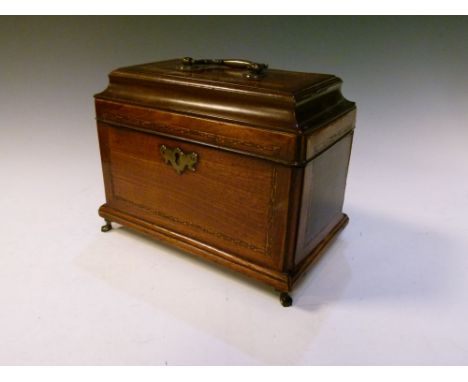 Georgian mahogany and string inlaid tea caddy, 23cm wide  