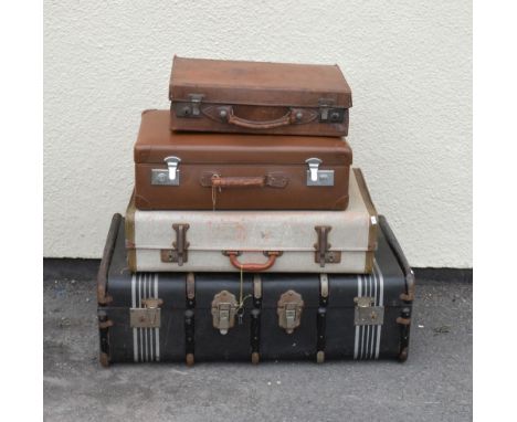 Five assorted vintage suitcases and briefcases to include two stitched tan leather examples (5)  