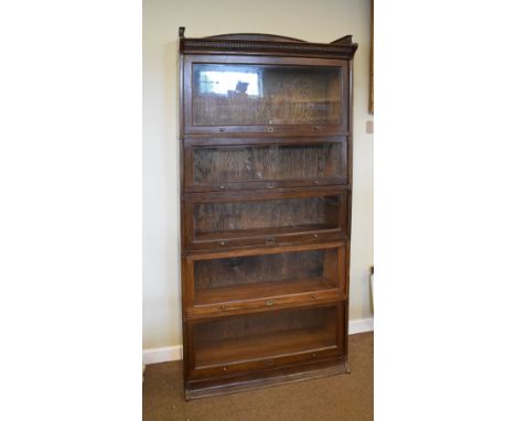 Globe Wernicke-style Lebus five section dark oak bookcase having up-and-over doors, 89cm wide x 200cm high  