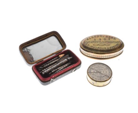 Local Interest - Edward VII brass oval snuff box stamped Albert Reed 1907, 20 Cherry Orchard Rd, St Georges Bristol, 7cm wide