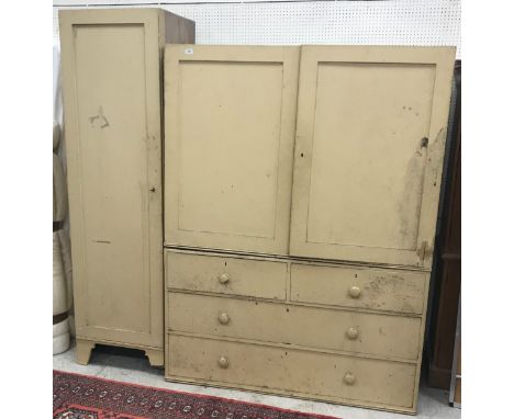 A painted Victorian part wardrobe compactum comprising single door full length cupboard raised on bracket feet 201 cm high x 