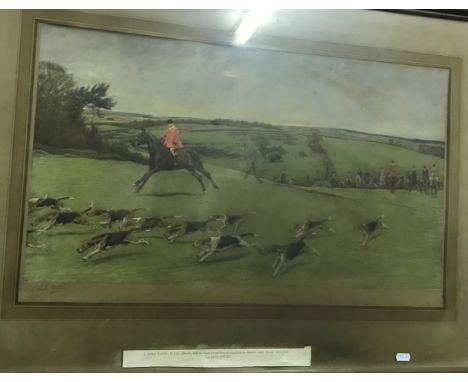 AFTER CECIL ALDIN  "J. ASHTON RADCLIFFE Hunting with the South Dorset Hunt" coloured print, signed in pencil 41 cm x 39 cm ho