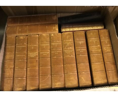 A collection of books to include a set of thirteen volumes of WILLIAM MAKEPEACE THACKERAY to include "Vanity Fair", "Henry Es
