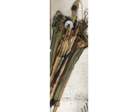 A collection of various fishing rods to include two by C &amp; W Bird Studley. S., a Milward Hexacane, a G Hinton &amp; Sons 