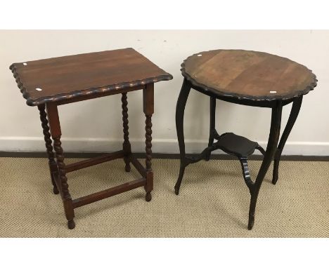 A collection of furniture comprising a set of four rush seated ladder back chairs, an Edwardian mahogany circular two tier oc