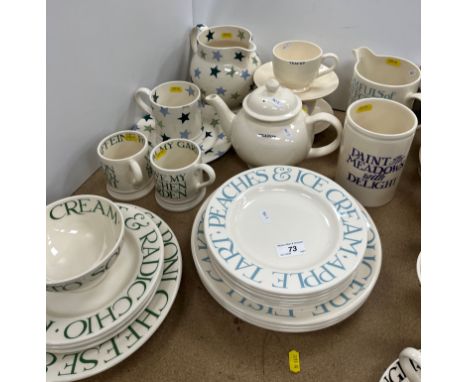 A collection of Emma Bridgwater pottery to include "Pale Blue Toast" plates (6 small, 3 large), "Utility" teapot and two cups