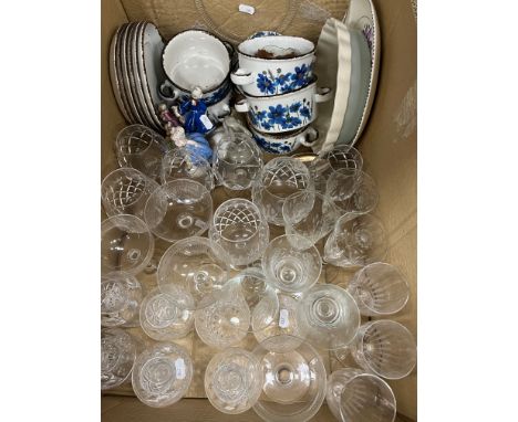 Four various boxes of china and glassware to include Poole "Sherbourne" breakfast wares, Hutschenreuther "Medley Summer Dream