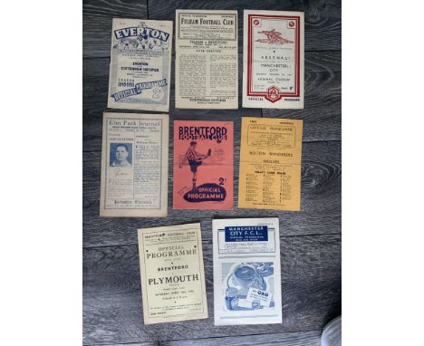 1940s Football Programmes: Homes of Fulham Brentford Wolves Man City Reading and Everton. Includes FA Cup 49/50 Everton v Tot