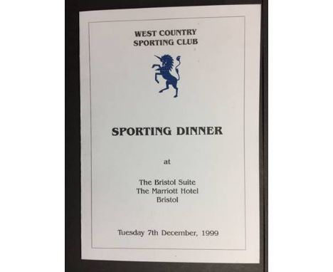 George Best Signed Dinner Menu: West Country Sporting Club Dinner. Guest speaker George Best has personally signed inside wit