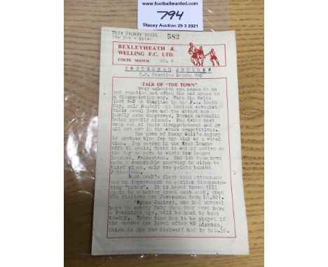 58/59 Bexleyheath Colts v Tottenham Juniors Football Programme: South East Counties League Cup dated 1 11 1958. 4 pager in go