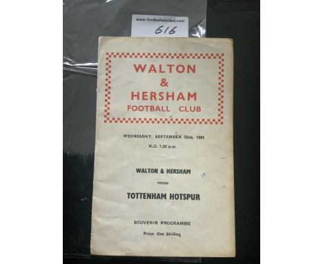 65/66 Walton + Hersham v Tottenham Football Programme: Friendly dated 22 9 1965. 18 pager has had staples removed not rotted 