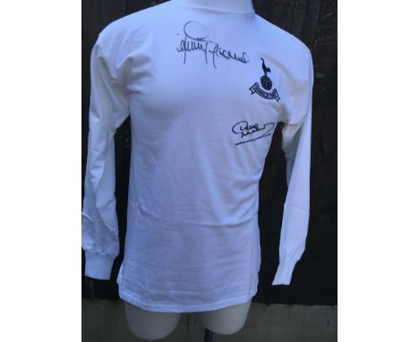 1967 Tottenham FA Cup Final Signed Football Shirt: Clearly signed on match embossed shirt by captain Mackay and Greaves. COA 