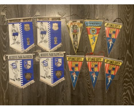 1960s Football Pennants: Includes Tottenham QPR Stoke City Newcastle and Coventry. Excellent with duplication. (10)