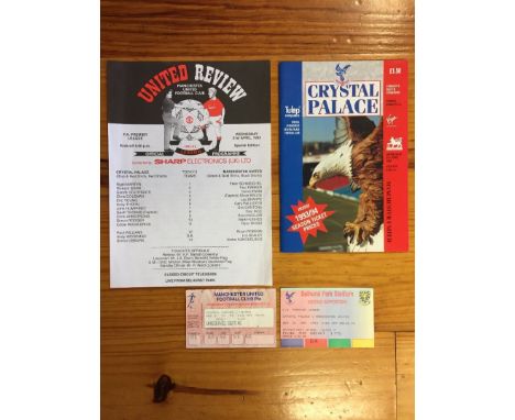 92/93 Crystal Palace v Manchester United Football Memorabilia: Man Utd won the league this season. There is a programme and t
