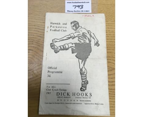 58/59 Harwich + Parkeston v Tottenham A Football Programme: Eastern Counties League dated 21 3 1959. Good condition with Spur