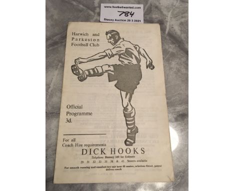 61/62 Harwich + Parkeston v Tottenham A Football Programme: Eastern Counties League dated 17 2 1962. Good condition with one 