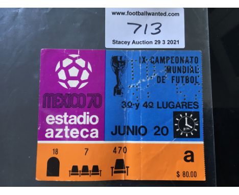 1970 World Cup Football Ticket Germany v Uruguay: Genuine ticket with creasing for the match dated 20 6 70.