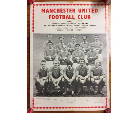 67/68 Manchester United Football Poster: 84 x 46 cm team group with honours above and players names below from the season the